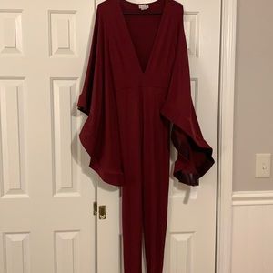 Burgundy Catsuit with Flared Sleeves